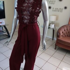Elegant Burgundy Lace Jumpsuit